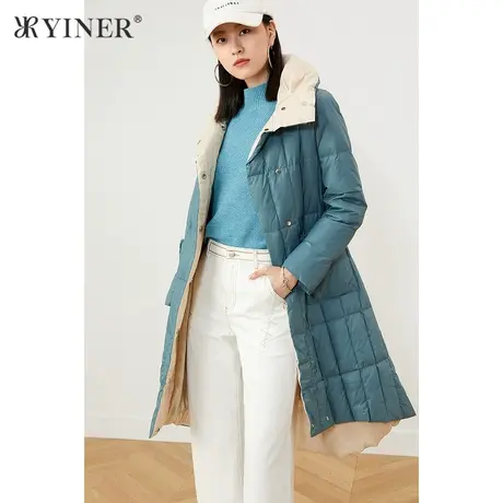 YINER音儿女装2021冬季新款长款暗扣立领加厚羽绒服图片