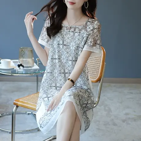 宝诗黎白色方领镂空蕾丝裙2025夏季新款短袖女装时尚气质连衣裙薄图片