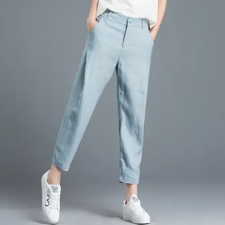 白色休闲棉麻裤子女夏季2023新款薄款亚麻裤宽松冰丝哈伦裤九分裤图片