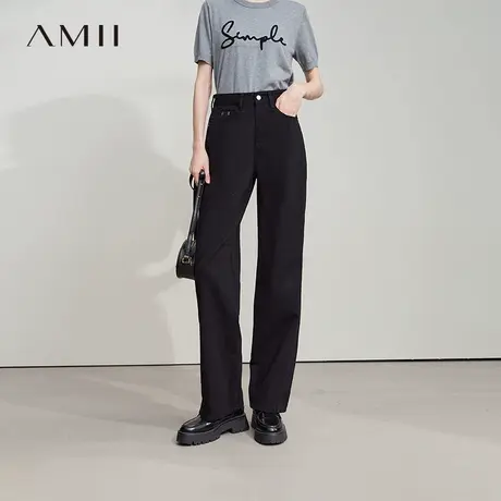 Amii2025秋新款极简复古港风休闲通勤百搭全棉牛仔长裤女图片