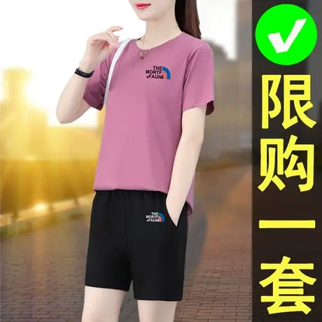恋上17号纯棉短袖短裤休闲运动服套装女2022年夏季新款品牌女套装图片