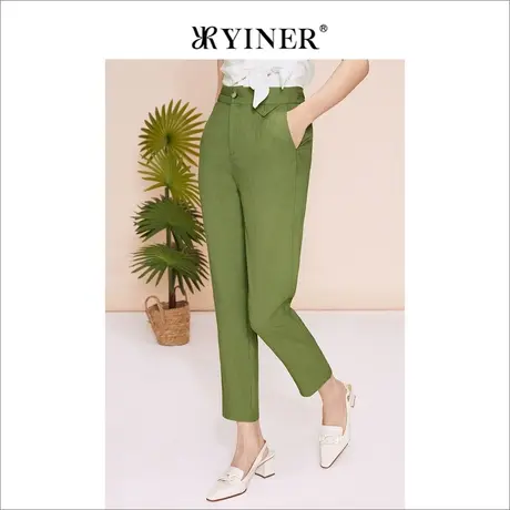 【醋酸系列】YINER音儿女装夏季百搭休闲裤绿色长裤图片
