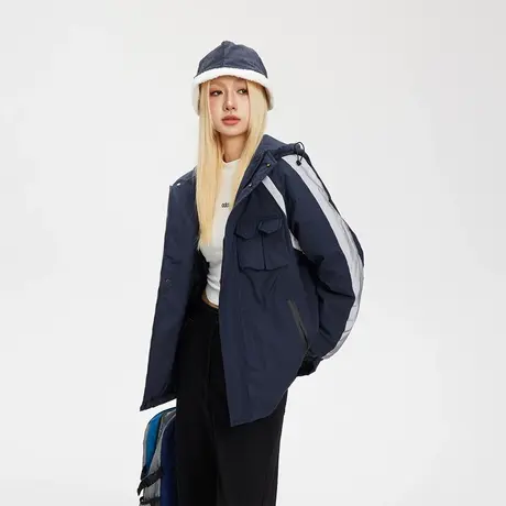 复古拼接保暖棉服女冬季夹棉工装外套2023新款潮牌宽松设计感棉衣图片