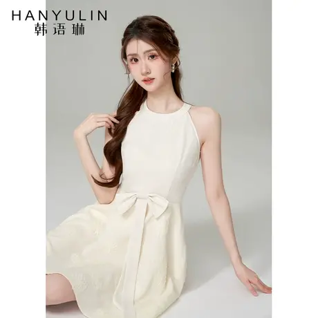 挂脖连衣裙女2025年新款法式高级感无袖小个子短裙设计感拼接裙子图片