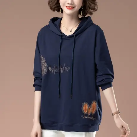 连帽卫衣女春秋加肥加大码女装宽松中年妈妈刺绣百搭遮肚显瘦外套图片