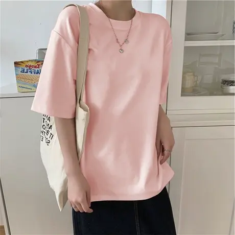 2023年春夏季新款设计感小众潮大码女装上衣纯色白色宽松短袖t恤图片