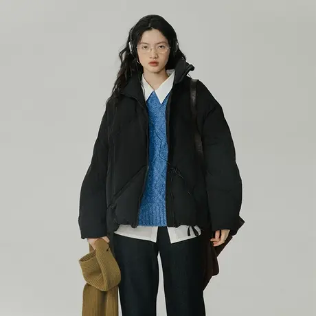 omont蛋挞家 复古高领抽绳羽绒服女冬季小个子短款宽松保暖厚外套图片
