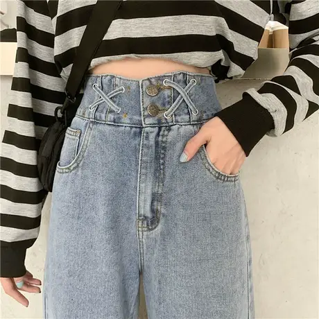 阔腿牛仔裤女高腰薄款加绒加厚新潮直筒宽松垂感显瘦显高女士裤子图片