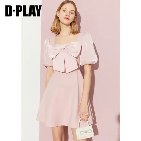 DPLAY夏新款甜美减龄花簇粉立体大蝴蝶结高腰大摆连衣裙图片