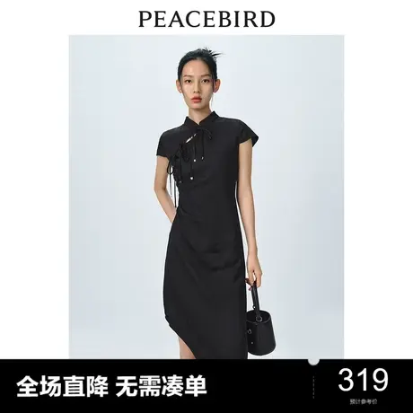 太平鸟新中式国风连衣裙春新款改良旗袍短袖中长款收腰设计感图片