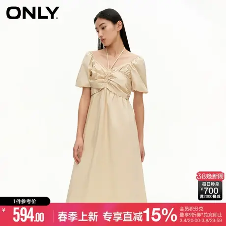 ONLY夏季时尚简约泡泡袖收腰中长款连衣裙女|124207013图片