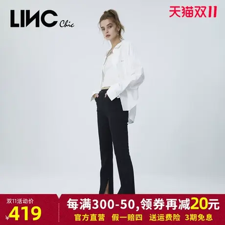 商场同款LINC金羽杰2023年秋季新款复古高腰牛仔裤直筒喇叭长裤女图片