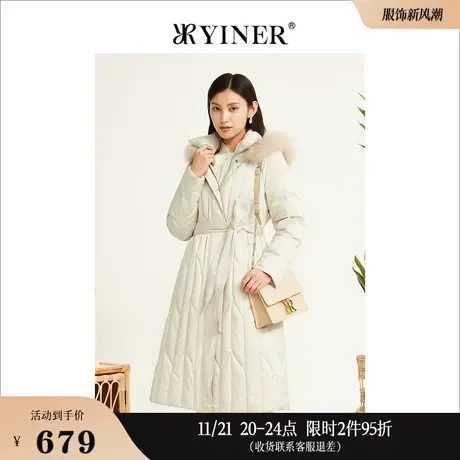 YINER音儿线上专选女装冬季可脱卸狐狸毛领中长款保暖羽绒服图片