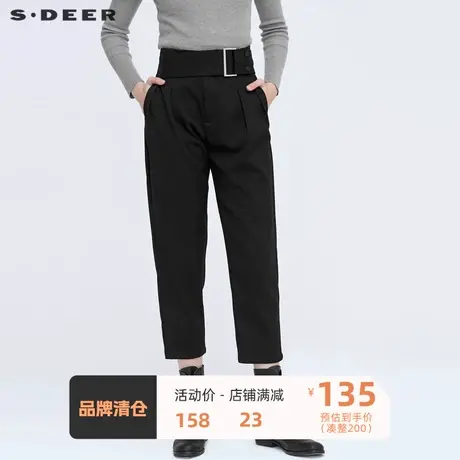 sdeer圣迪奥休闲复古腰带拼接黑色九分裤裤子高街ins潮S20480833图片