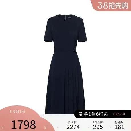 Scofield女装圆领简洁大方轻熟风不对称百褶连衣裙夏季裙子图片