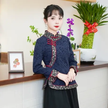 筠雅春季新款唐装上衣女中国风旗袍改良女装复古显瘦茶服 24J037图片