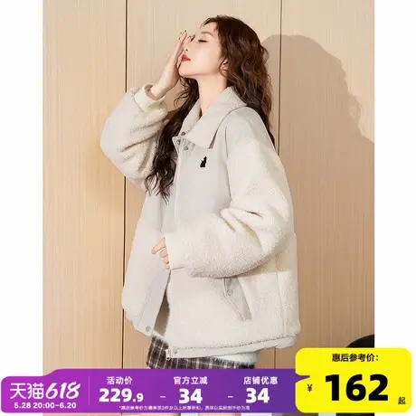 唐狮2024年秋冬新款仿羊羔毛拼接短款棉衣女保暖设计感潮流穿搭W5图片