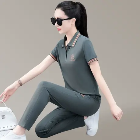 POLO领休闲运动套装女2024年春夏薄款洋气中年妈妈天丝衣服两件套图片