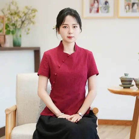 筠雅夏季新款唐装女中国风改良旗袍上衣收腰显瘦新中式女装24J176图片