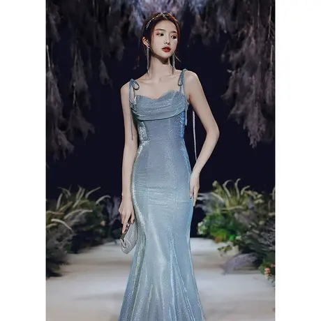 主持人蓝色星空晚礼服2023新款高级感仙气女夏鱼尾裙轻奢高端气质图片