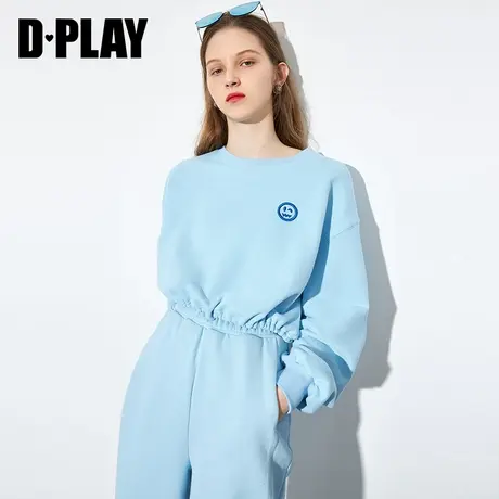DPLAY德帕拉早秋新款冰川蓝时尚洋气笑脸刺绣抽绳卫衣图片