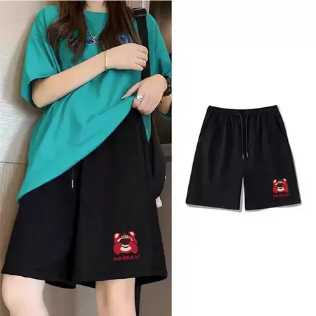 港味复古chic休闲短裤夏ins潮牌显瘦高腰宽松大码纯棉阔腿运动裤图片