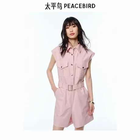 商场同款 太平鸟工装风连衣裙裤女2025夏新款收腰粉色A3FAF2155图片