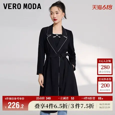 Vero Moda奥莱风衣外套女春秋新款翻领明线装饰通勤中长大衣上衣图片