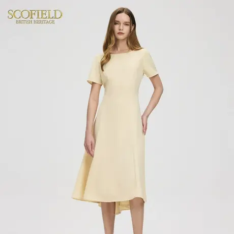Scofield女装立体波浪裙摆简约短袖收腰方领连衣裙夏季新品图片