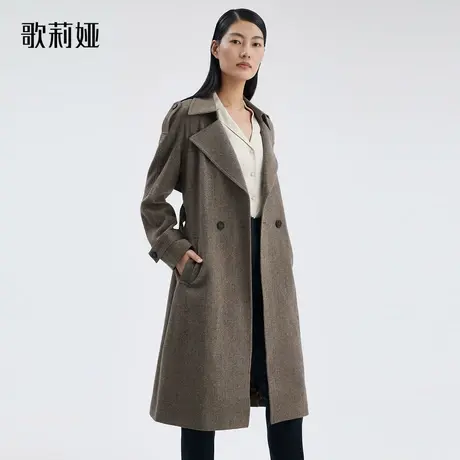 歌莉娅秋季新款高级感可水洗羊毛风衣女款显瘦长款外套119L6L52A图片