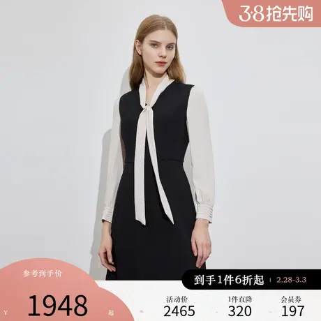 Scofield女装飘带收腰版型短裙显高长袖优雅连衣裙夏季裙子图片