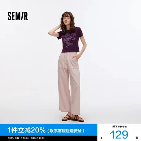 森马休闲裤女工装风肌理长裤宽松松弛感秋半松紧腰抽绳阔腿裤百搭图片