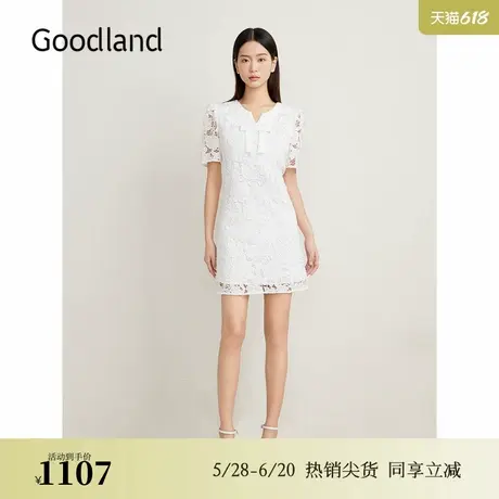 Goodland美地夏季法式蕾丝微收腰仙女连衣裙图片