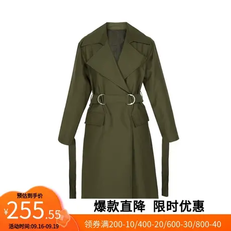 【艾格】2023春季新款女装简约单色固定腰带收腰宽松风衣外套官方图片