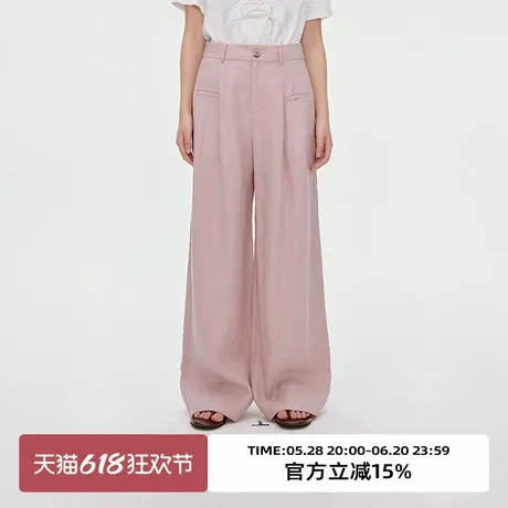 omont蛋挞家复古亚麻混纺休闲裤子2025夏季高腰阔腿慵懒风直筒裤图片