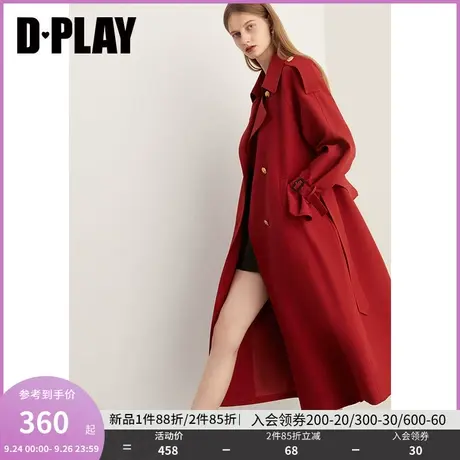 DPLAY2023秋装复古红色风衣双排扣大衣今年流行高级感气质外套图片