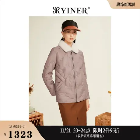 YINER音儿线上专选女装冬水貂毛领真皮保暖白鸭绒小鹿刺绣羽绒服图片