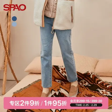 SPAO 女士牛仔裤春季新款时尚复古显瘦男友破洞裤SPTJB38P52图片