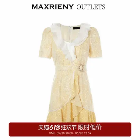 【奥莱】MAXRIENY法式精致复古波点蕾丝荷叶边连衣裙夏季裙子图片