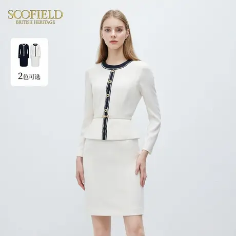 Scofield女装优雅圆领时尚假两件撞色收腰连衣裙春季裙子图片