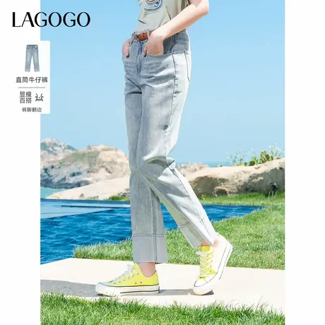 LAGOGO浅色直筒九分牛仔裤女士拉谷谷2025年夏季新款高腰显瘦裤子图片