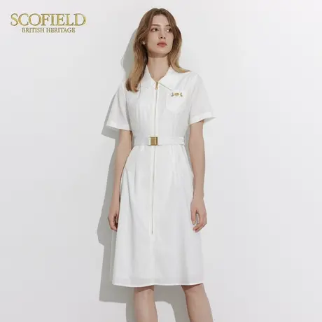 Scofield女装白色短袖优雅通勤工装裙法式收腰长裙夏季裙子图片