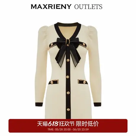 【奥莱】MAXRIENY复古千金风秋蝴蝶结小香风连衣裙图片