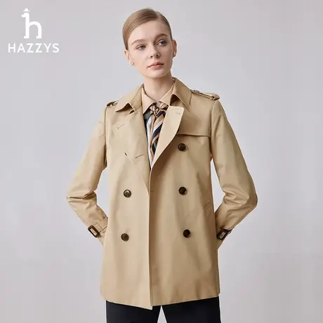【商场同款】Hazzys哈吉斯短款双排扣风衣女士2024年春季新款外套图片