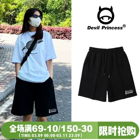 街头风oversize宽松大版嘻哈风黑色五分裤ins潮牌夏季新款短裤女图片