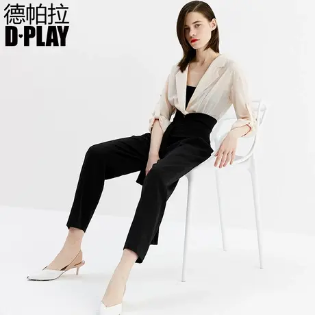 DPLAY德帕拉春新品西装领撞色拼接高腰裤时尚通勤OL连体裤图片