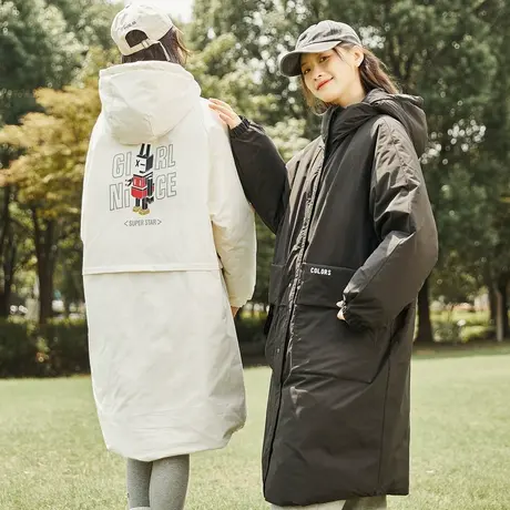 唐狮2023冬季新款羽绒服女中长款连帽派克服双面加厚保暖外套潮流图片
