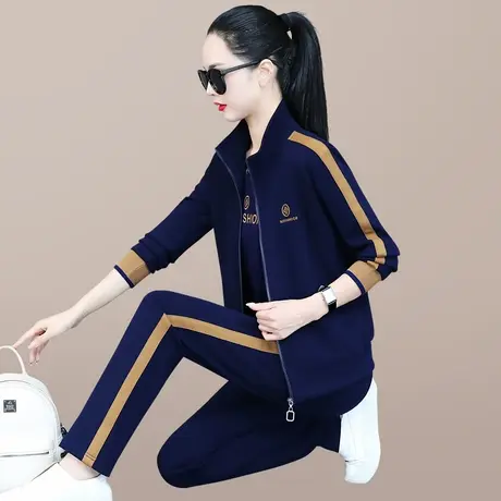 立领休闲运动服套装女春秋季新款洋气减龄中年妈妈卫衣外套三件套图片
