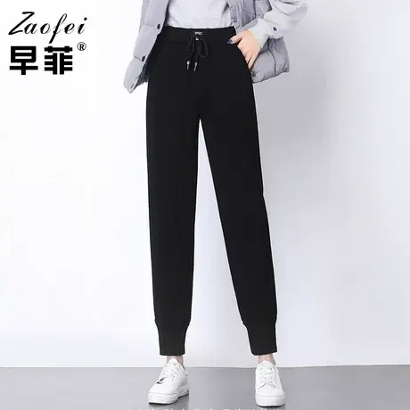 黑色运动裤女加绒宽松束脚工装裤2020秋冬新款休闲哈伦裤百搭长裤图片