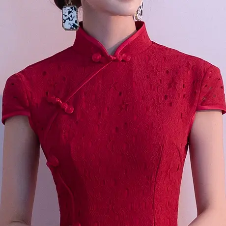 旗袍敬酒服新娘2024新款酒红色平时可穿小个子订婚礼服连衣裙鱼尾图片